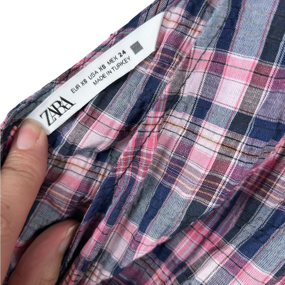 Zara wrapped checkered cropped shirt, XS, ballon sleeves, V-neck, V-Back Smocked - Picture 2 of 12